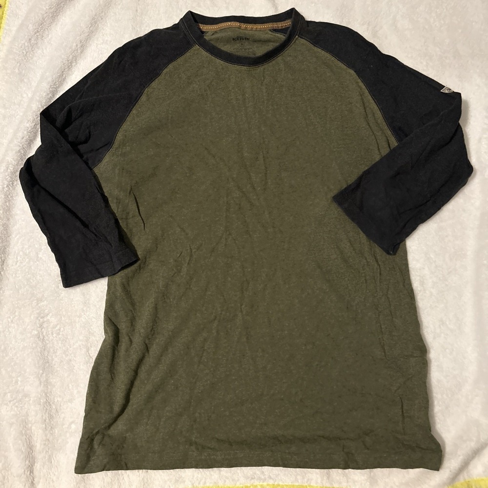 Kuhl Wildfibre Shirt Mens M  Green 2/3 Sleeve Crewneck Organic Cotton